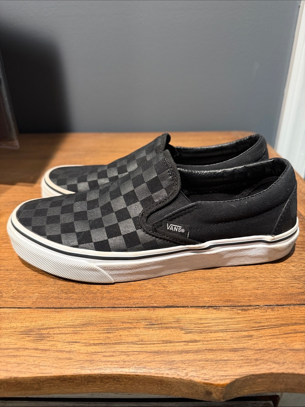 Vans Kids Classic Slip-On Checkerboard Sneakers - Black & Gray - Picture 5 of 8
